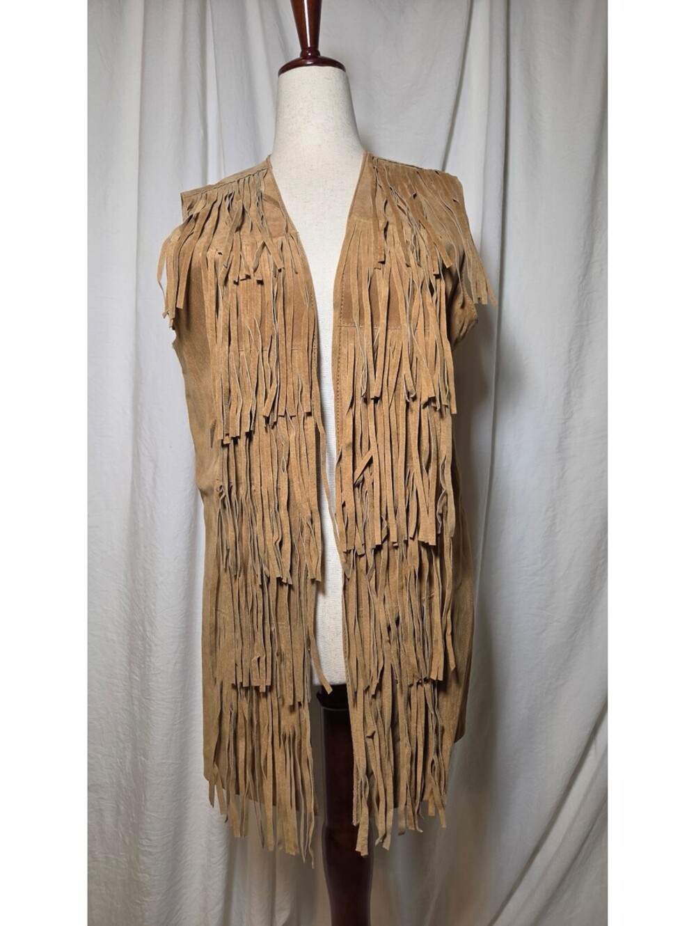 Chico's Tan Genuine Leather Fringe Vest Sz 1 Large Western Boho